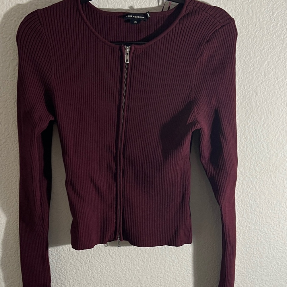Good American Women’s sweater Virgo Rib Zip Front knit long sleeve winter Sz XL - Picture 3 of 7
